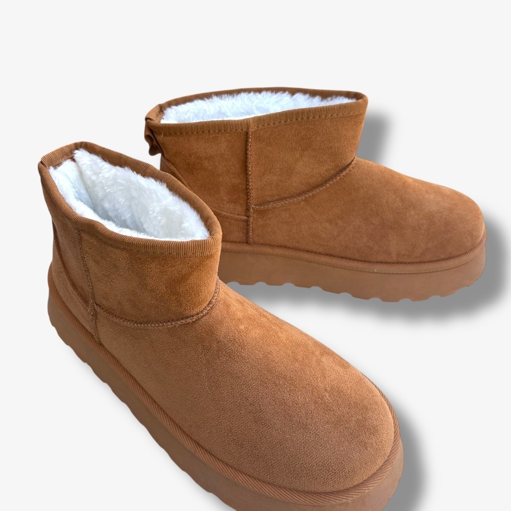 Womens Tan Suede Platform Boots Warm Faux Fur Lined Winter Sz 9.5/10 - Picture 5 of 11